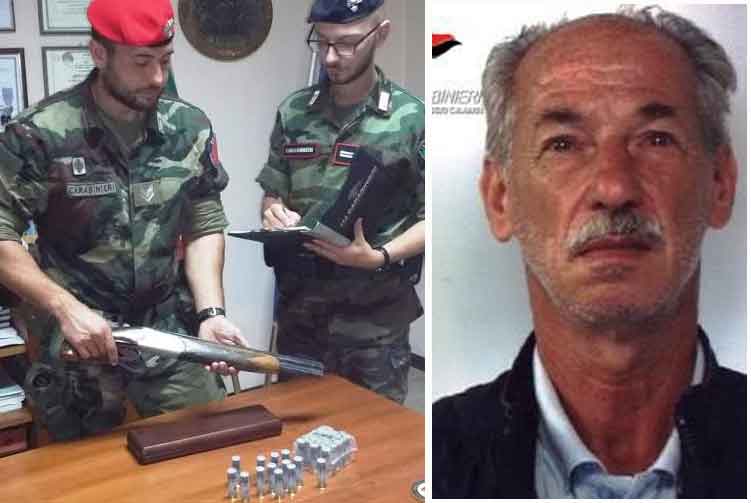 Militari con l'arma e munizioni sequestrate a Galatro e a destra Rocco Aloe 