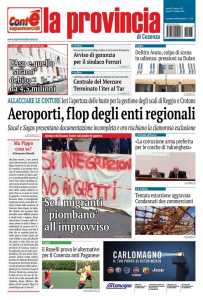 la prima pagina della Provincia di Cosenza del 13 ottobre 2016