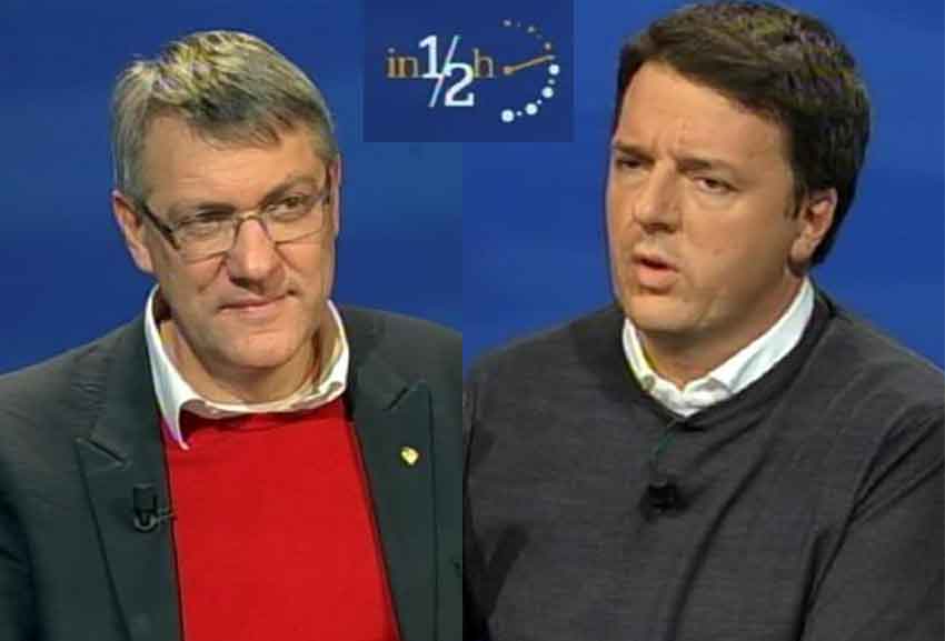 Maurizio Landini e Matteo Renzi a in Mezz'ora