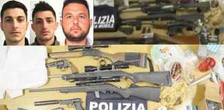 Le armi sequestrate nell'operazione Reset a Ragusa. Nei riquadri da sinistra Angelo Ventura, Jerry Ventura Marco Di Martino mafia vittoria stidda ragusa