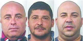 Da sinistra Alfonso Dardano, Massimo Esposito e Francesco Antonio De Santis arrestati tra Mirto Crosia e Rossano