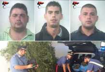Francesco Violi, Mariano Delfino e Rocco Graziano Delfino. In basso i militari con la marijuana sequestrata a Bagnara Calabra