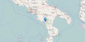 In cartina il punto del terremoto del 29 ottobre 2016 a Maratea