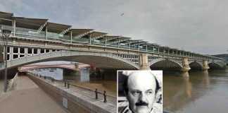 Il ponte dei Frati Neri a Londra dove è stato trovato ucciso Roberto Calvi, nel riquadro