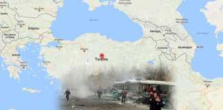 In basso il bus colpito dall'autobomba in Turchia