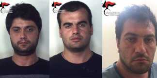 Da sinistra i georgiani arrestati Pilpani Giorgi, Davit Gazdeliani e Levani Gogichashvili