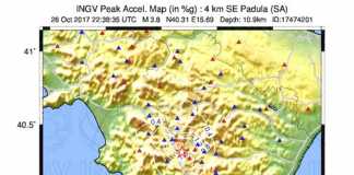 La mappa di scuotimento del terremoto Padula