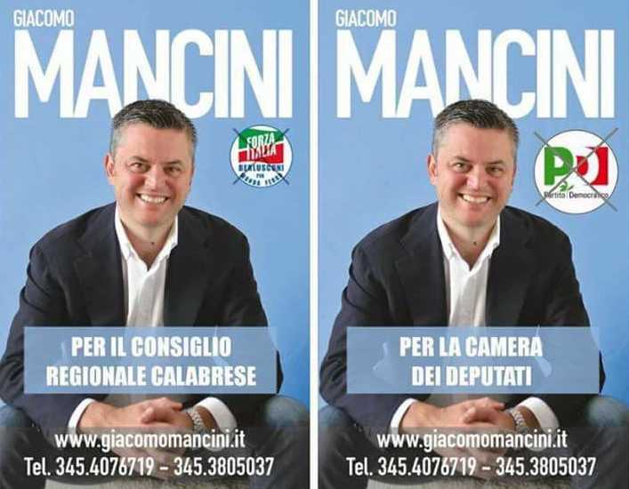 Mancini nei due manifesti del 2014 e 2018