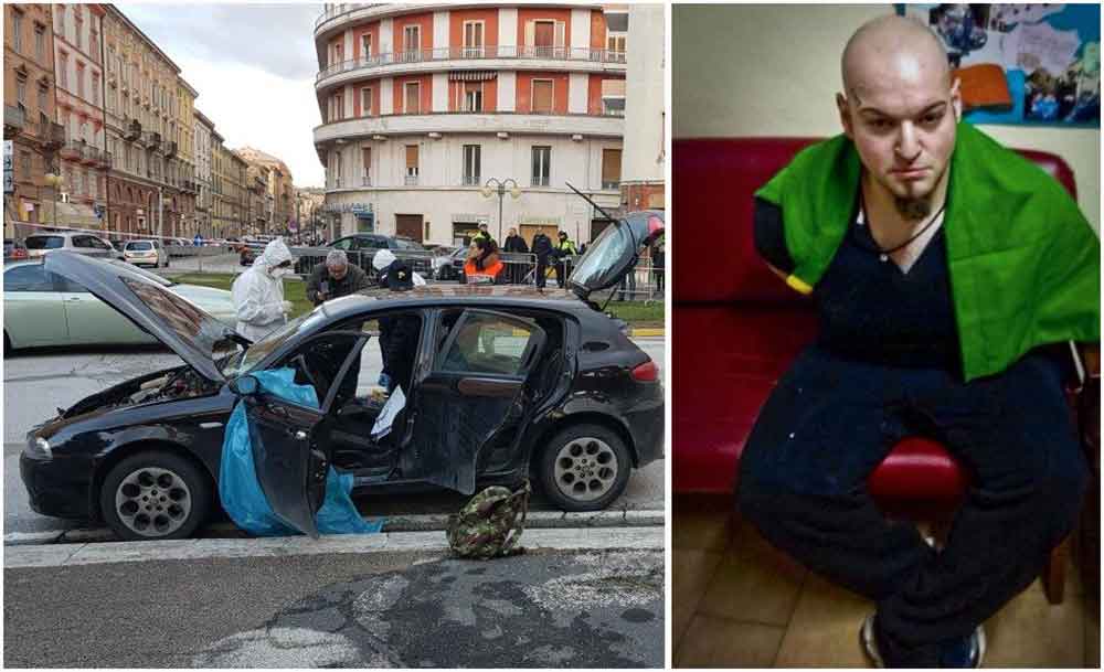 L'Alfa 147 dell'attentatore di Macerata, Luca Traini, a lato