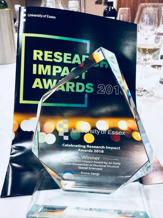 L'Università di Essex, nel corso di una cerimonia, ha conferito ad Anna Sergi il "Research Impact Award 2018"