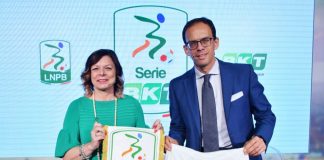 Da sinistra Lucia Salmaso, ad di BKT Europe e Paolo Bedin, direttore generale della Lega calcio di B