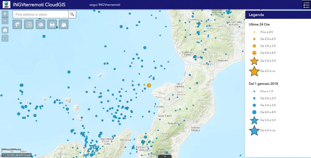 mappa terremoto 4.4 tropea ricadi