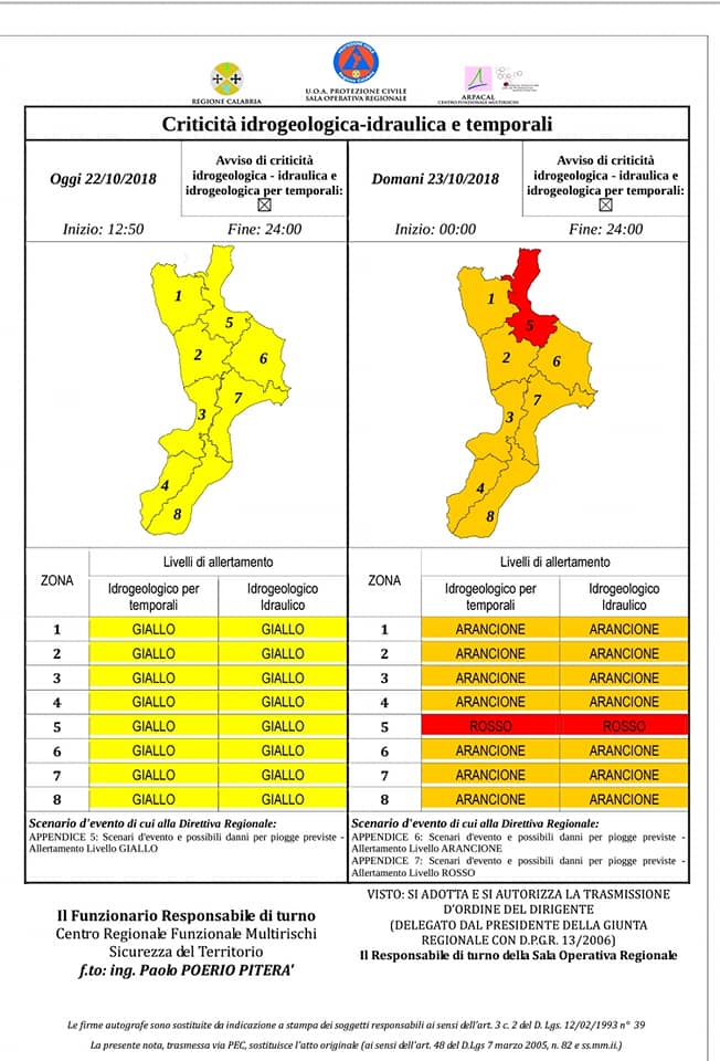 bollettino protezione civile calabria