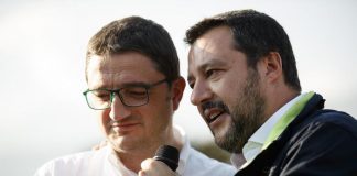 Maurizio Fugatti con Matteo Salvini in un comizio per le regionali in Trentino