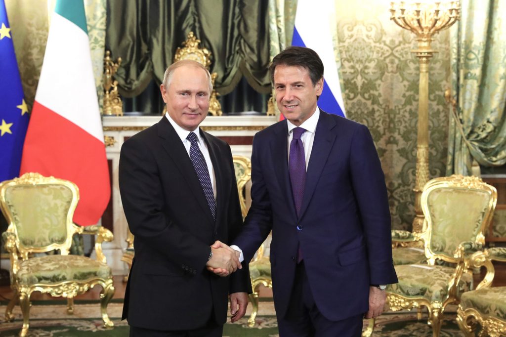 Vladimir Putin con Giuseppe Conte