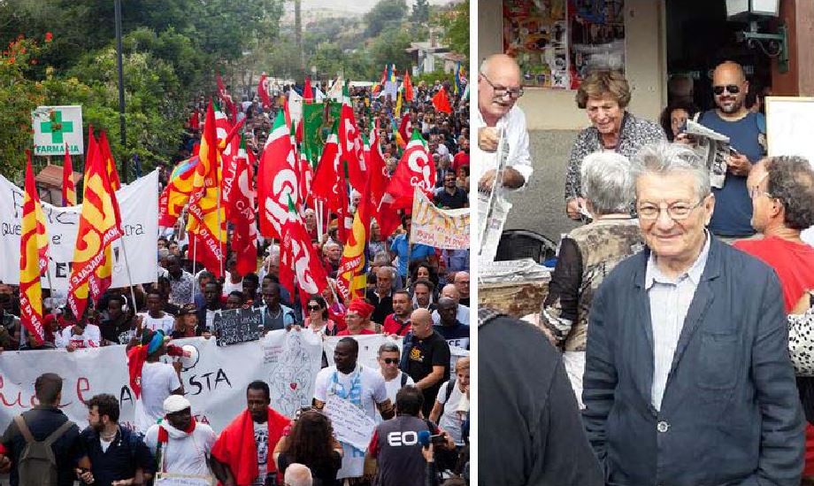 La manifestazione a Riace A destra l'ex leader di Lotta continua Adriano Sofri