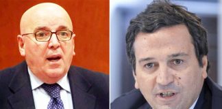 Il governatore della Calabria Mario Oliverio e a destra il consigliere di Fratelli d'Italia Fausto Orsomarso