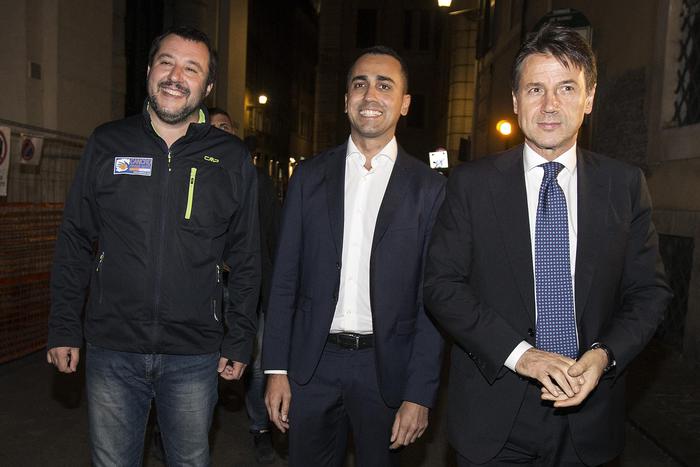  Il presidente del Consiglio Giuseppe Conte e i vicepremier Matteo Salvini e Luigi Di Maio