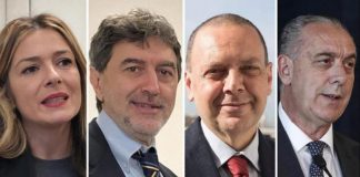 Candidati alla Presidenza dela Regione Abruzzo: da sinistra Sara Marcozzi, Marco Marsilio, Stefano Flajani e Giovanni Legnini