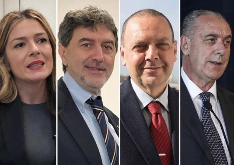 Candidati alla Presidenza dela Regione Abruzzo: da sinistra Sara Marcozzi, Marco Marsilio, Stefano Flajani e Giovanni Legnini