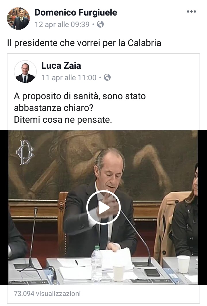 Il post del segretario calabrese della Lega Domenico Furgiuele sulle regionali