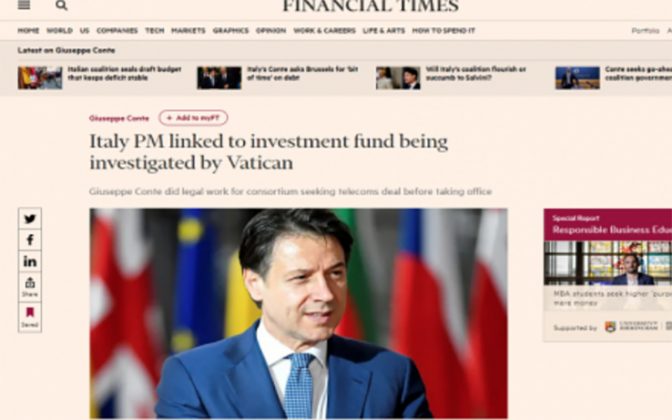 Financial Times: Conte lavorò su fondo poi indagato dal Vaticano